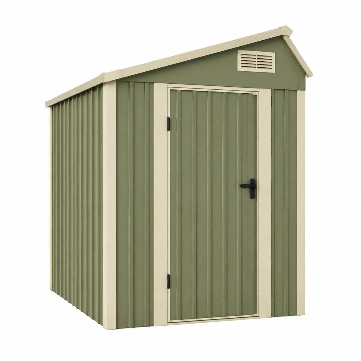 Abri de jardin 162 x 92 x 180 cm en acier vert et beige avec porte et aération