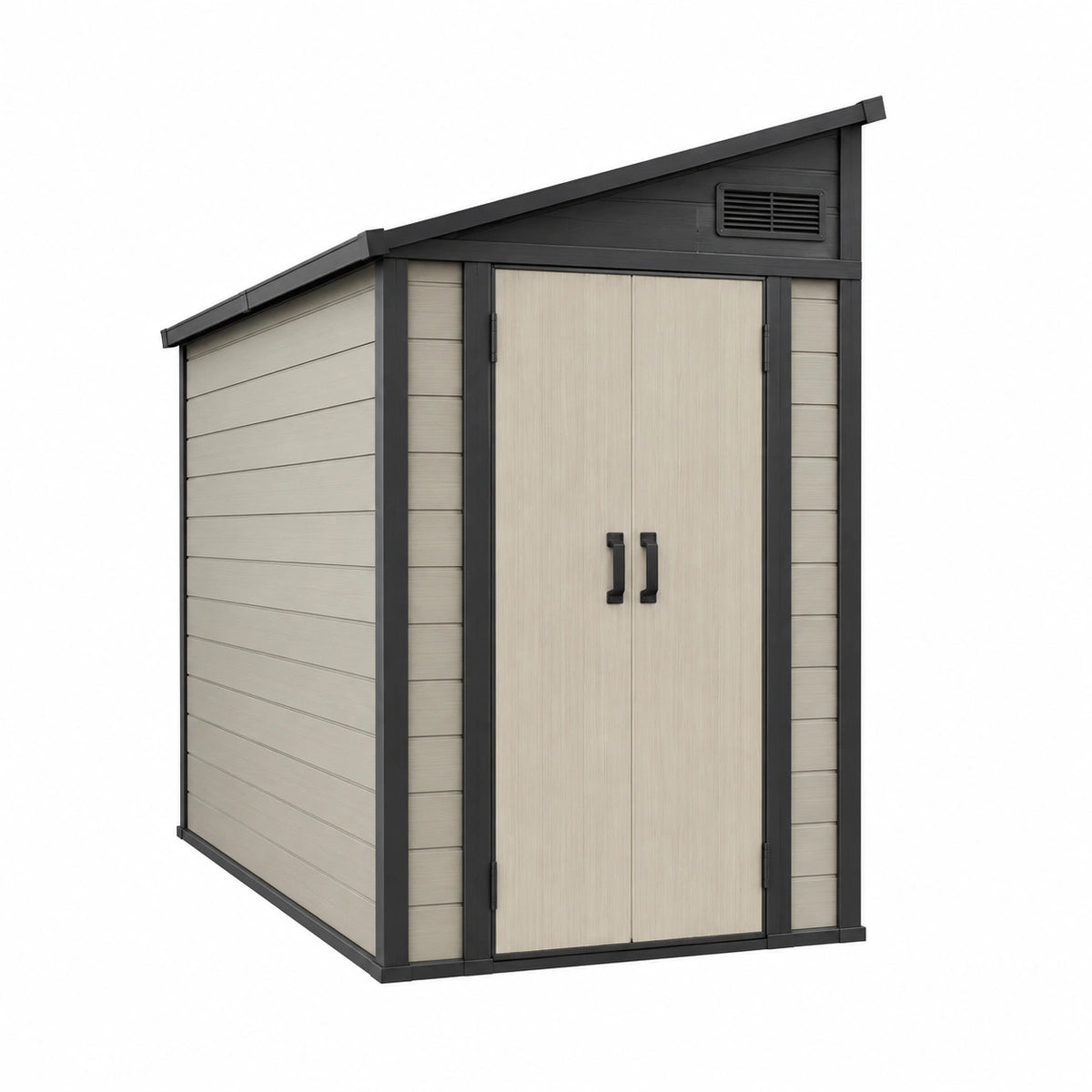 Abri de jardin 185 x 110 x 200 cm en résine beige et anthracite à double porte ventilé