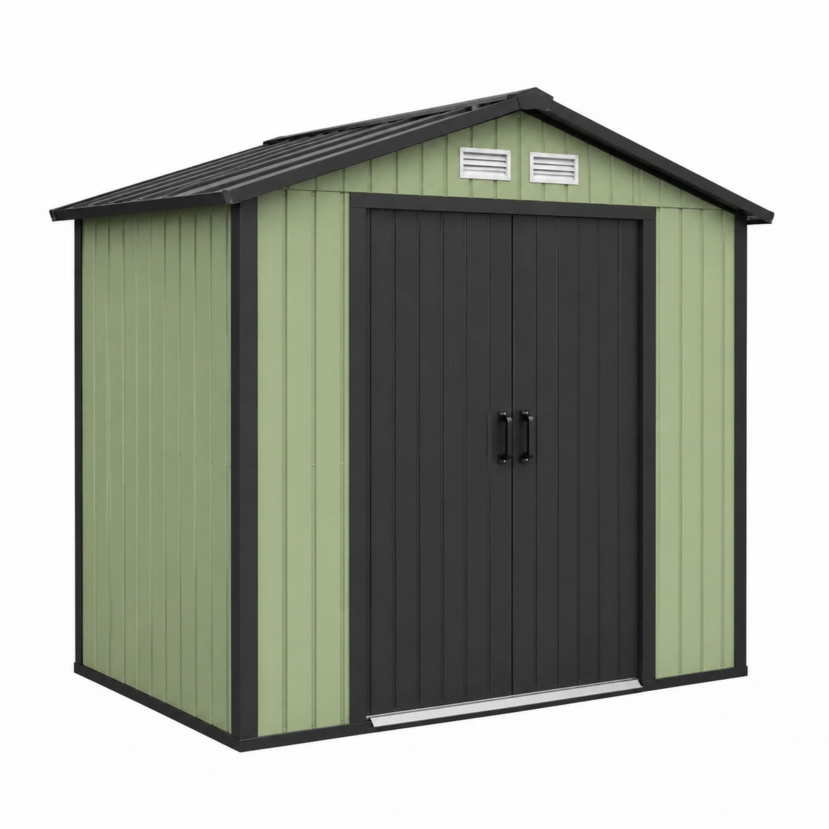 Abri de jardin 213 x 127 x 185 cm en métal vert et noir avec double porte ventilée