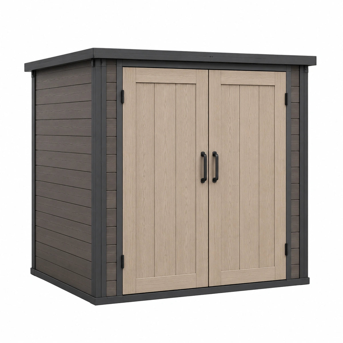 Abri de jardin 180 x 120 x 200 cm en résine gris anthracite et beige à double porte