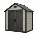 Abri de jardin 200 x 180 x 210 cm en résine gris clair et noir à double porte style chalet