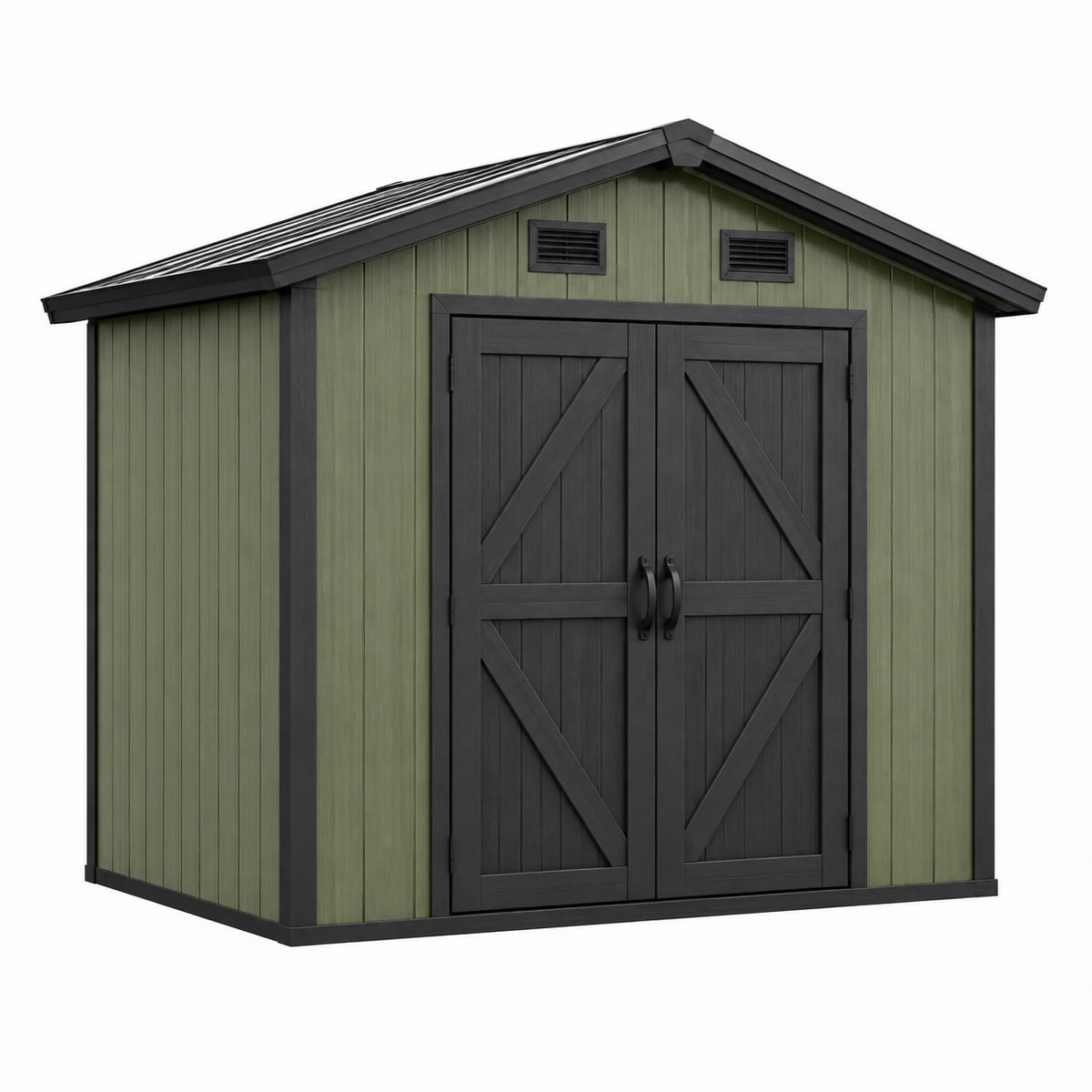 Abri de jardin 180 x 120 x 200 cm en plastique vert et noir avec double porte ventilée
