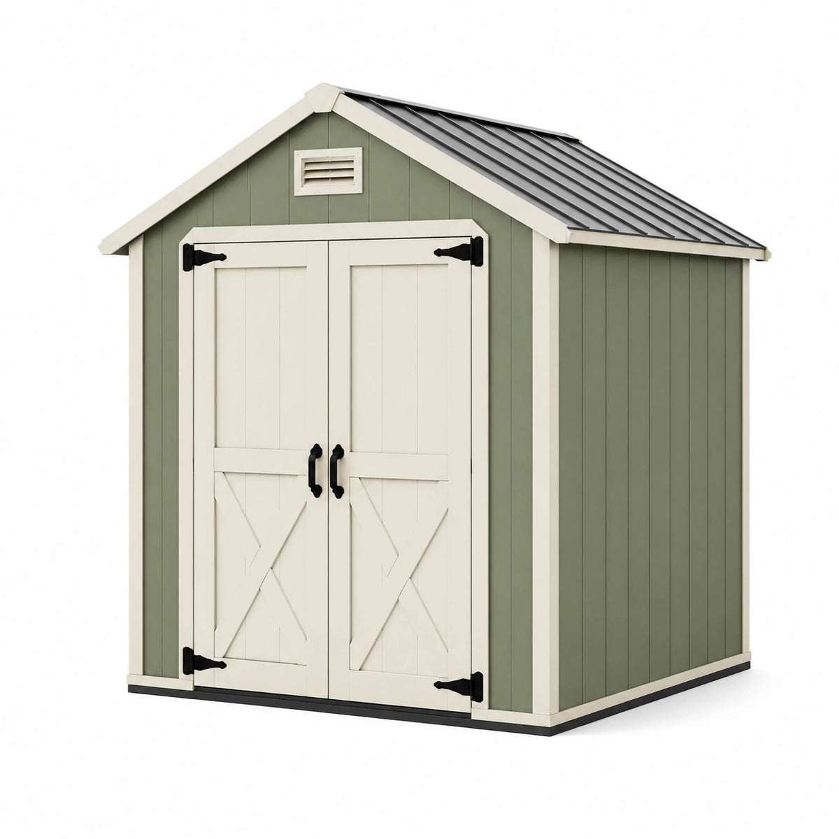 Abri de jardin 180 x 120 x 200 cm en résine vert sauge à double porte avec toit incliné