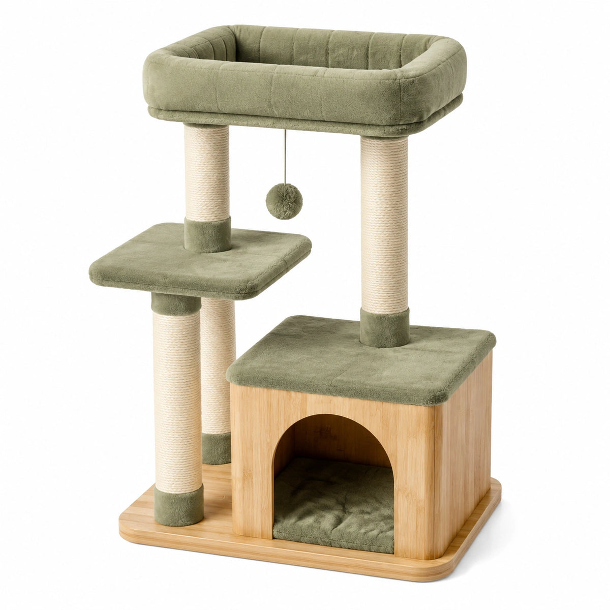 Arbre à chat 60 x 50 x 120 cm en bois vert avec griffoirs et niche