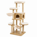 Arbre à chat 60 x 60 x 170 cm en bois beige avec griffoirs hamacs et niche