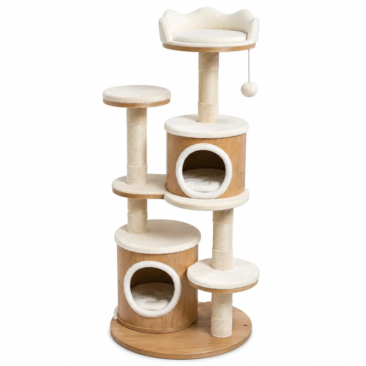 Arbre à chat 60 x 60 x 150 cm en bois naturel et crème avec griffoirs et niches