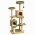Arbre à chat 60 x 50 x 155 cm en bois beige et vert avec griffoirs plateformes et niches