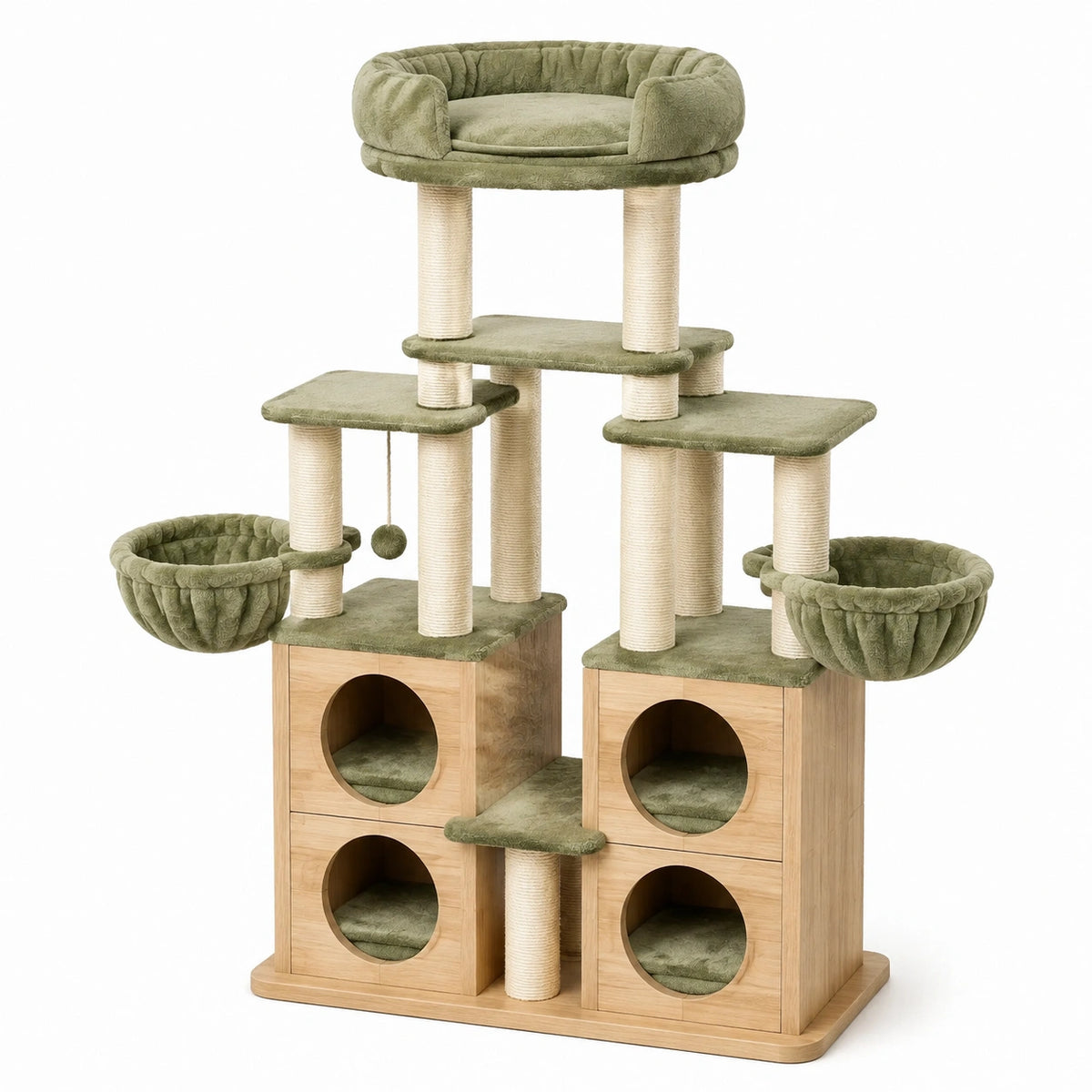 Arbre à chat 120 x 60 x 180 cm en bois vert avec griffoirs en sisal et niches