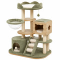 Arbre à chat 100 x 60 x 150 cm en bois beige et vert avec niches plateformes et griffoirs