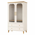 Armoire de rangement 80 x 40 x 180 cm en bois ivoire avec portes vitrées style rétro