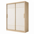 Armoire 120 x 60 x 200 cm en panneaux de bois chêne clair et blanc à portes coulissantes style moderne