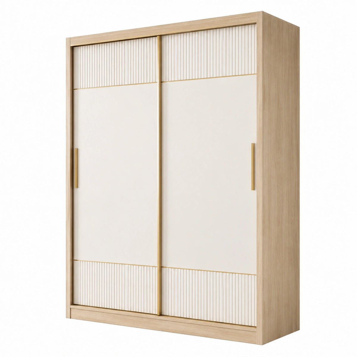 Armoire 120 x 60 x 200 cm en panneaux de bois chêne clair et blanc à portes coulissantes style moderne