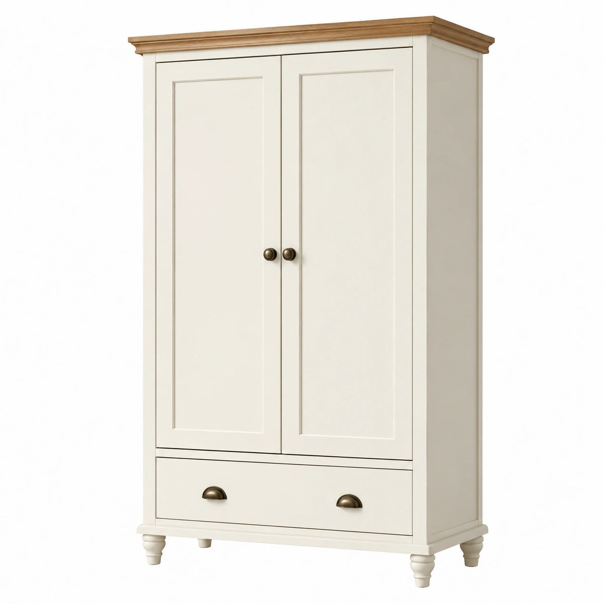 Armoire de rangement 100 x 55 x 200 cm en bois blanc et naturel style classique avec tiroir