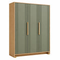 Armoire 3 portes 120 x 55 x 200 cm en panneaux de bois vert olive et bois naturel rangement rainuré