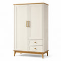 Armoire de rangement 100 x 55 x 180 cm en bois d ingénierie blanc et bois à 2 portes 2 tiroirs style scandinave
