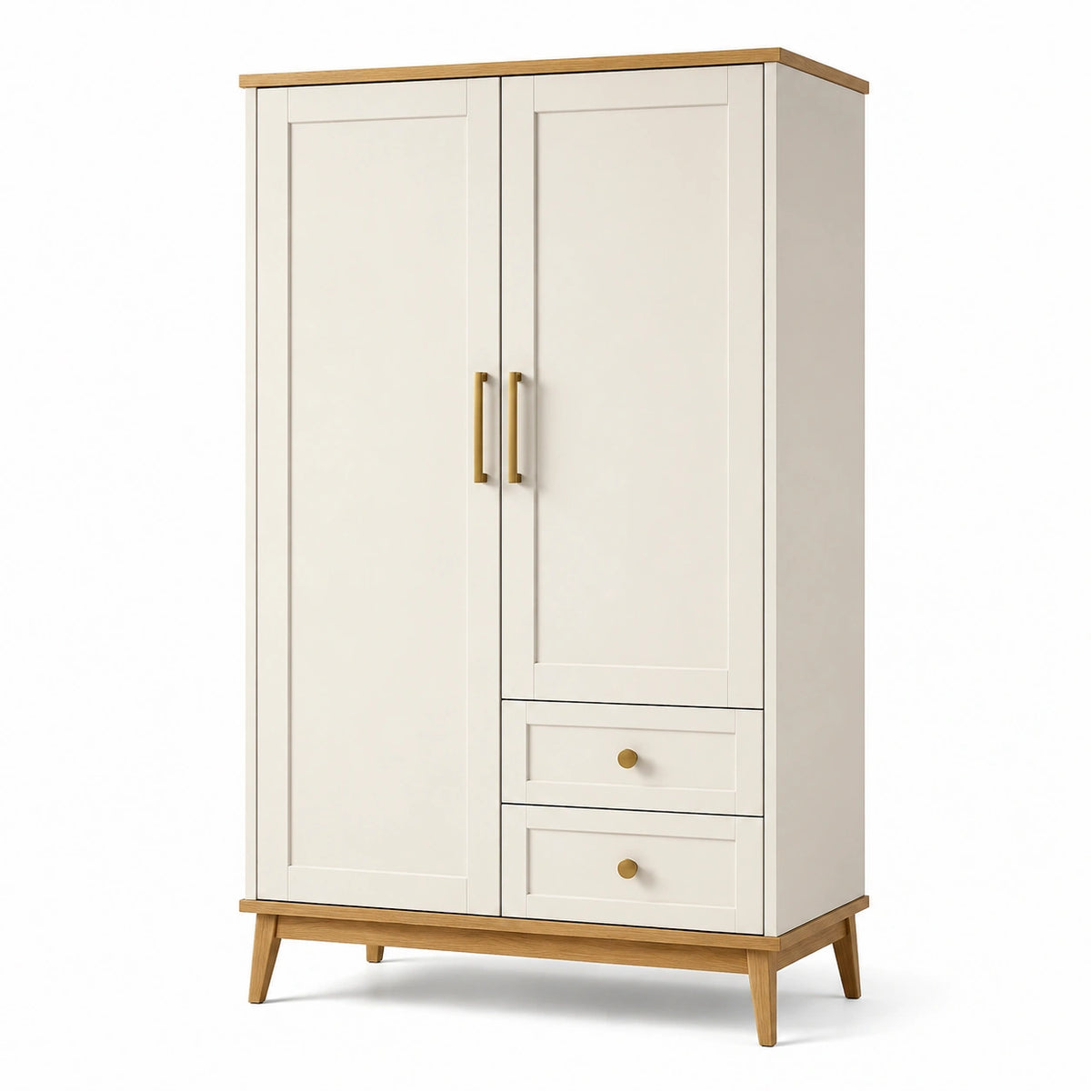 Armoire de rangement 100 x 55 x 180 cm en bois d ingénierie blanc et bois à 2 portes 2 tiroirs style scandinave