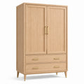 Armoire de rangement 100 x 55 x 190 cm en panneaux de bois chêne clair à 2 portes et 2 tiroirs