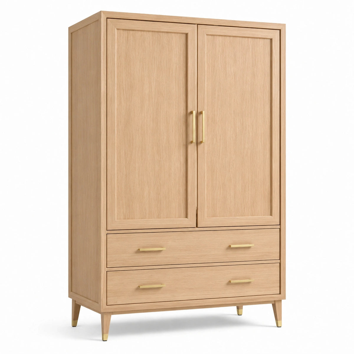 Armoire de rangement 100 x 55 x 190 cm en panneaux de bois chêne clair à 2 portes et 2 tiroirs