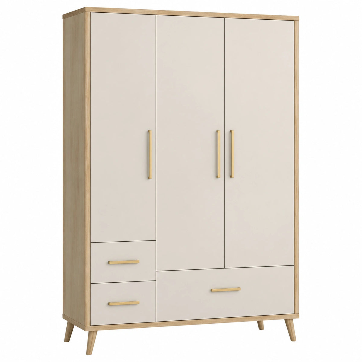 Armoire 3 portes 120 x 50 x 190 cm en panneaux de bois beige et chêne - rangement scandinave