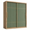 Armoire de rangement 120 cm en bois vert avec portes coulissantes rainurées style contemporain