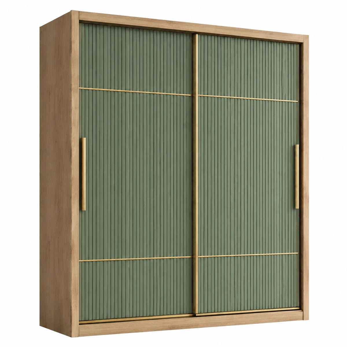 Armoire de rangement 120 cm en bois vert avec portes coulissantes rainurées style contemporain