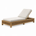 Bain de soleil 200 x 75 cm en bois naturel et tissu beige avec dossier réglable pour extérieur