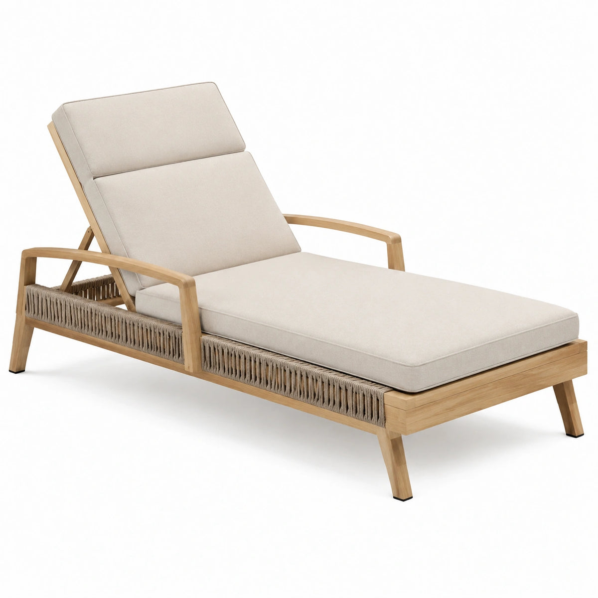 Chaise longue de jardin 198 x 72 x 85 cm en bois naturel et tissu beige avec dossier inclinable
