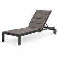 Bain de soleil 195 x 65 x 35 cm en métal gris noir avec dossier réglable et roulettes