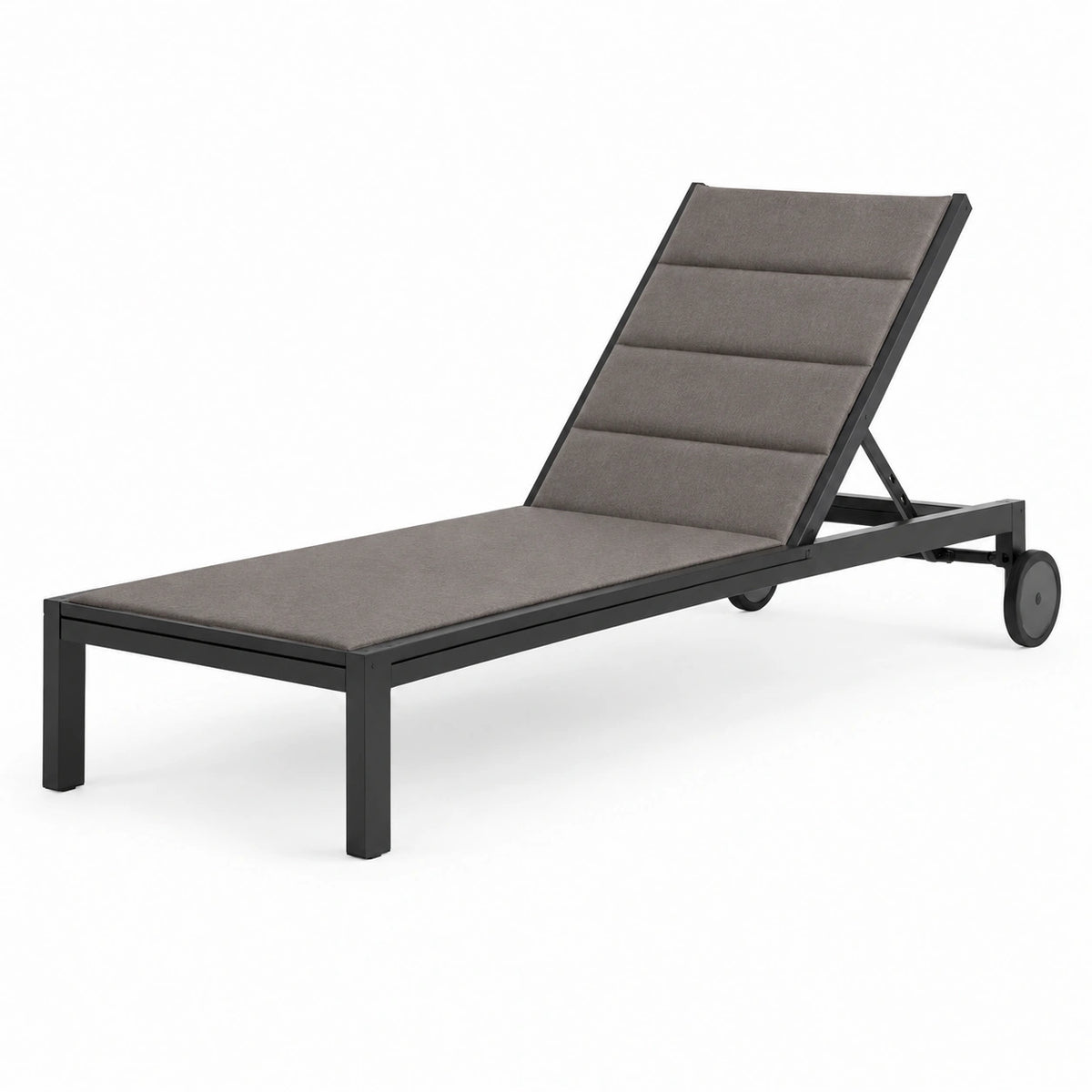 Bain de soleil 195 x 65 x 35 cm en métal gris noir avec dossier réglable et roulettes