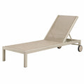 Chaise longue de jardin 195 cm en aluminium et textilène beige réglable à roulettes