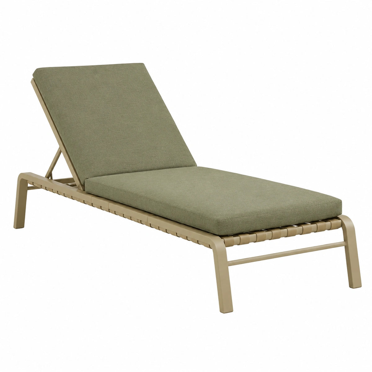 Chaise longue 200 x 70 x 90 cm en métal et tissu vert kaki pour extérieur avec dossier inclinable