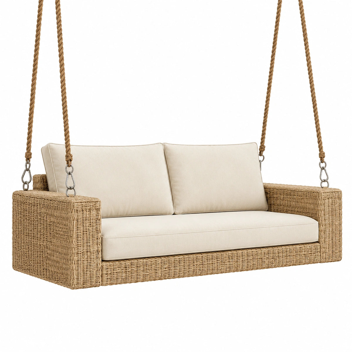Balancelle suspendue 2 places 150 x 75 x 175 cm en fibres tressées beige style naturel