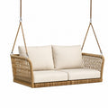 Balancelle suspendue 2 places 130 x 70 x 55 cm en fibre tressée brun avec assise beige style bohème