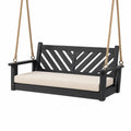 Balancelle de jardin 150 cm en bois noir et corde beige avec assise rembourrée style contemporain