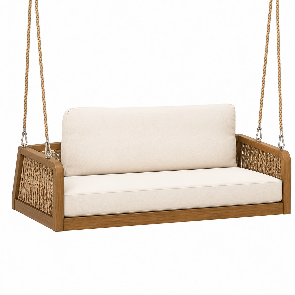 Balancelle suspendue 2 places 140 x 70 x 60 cm bois et rotin beige style naturel