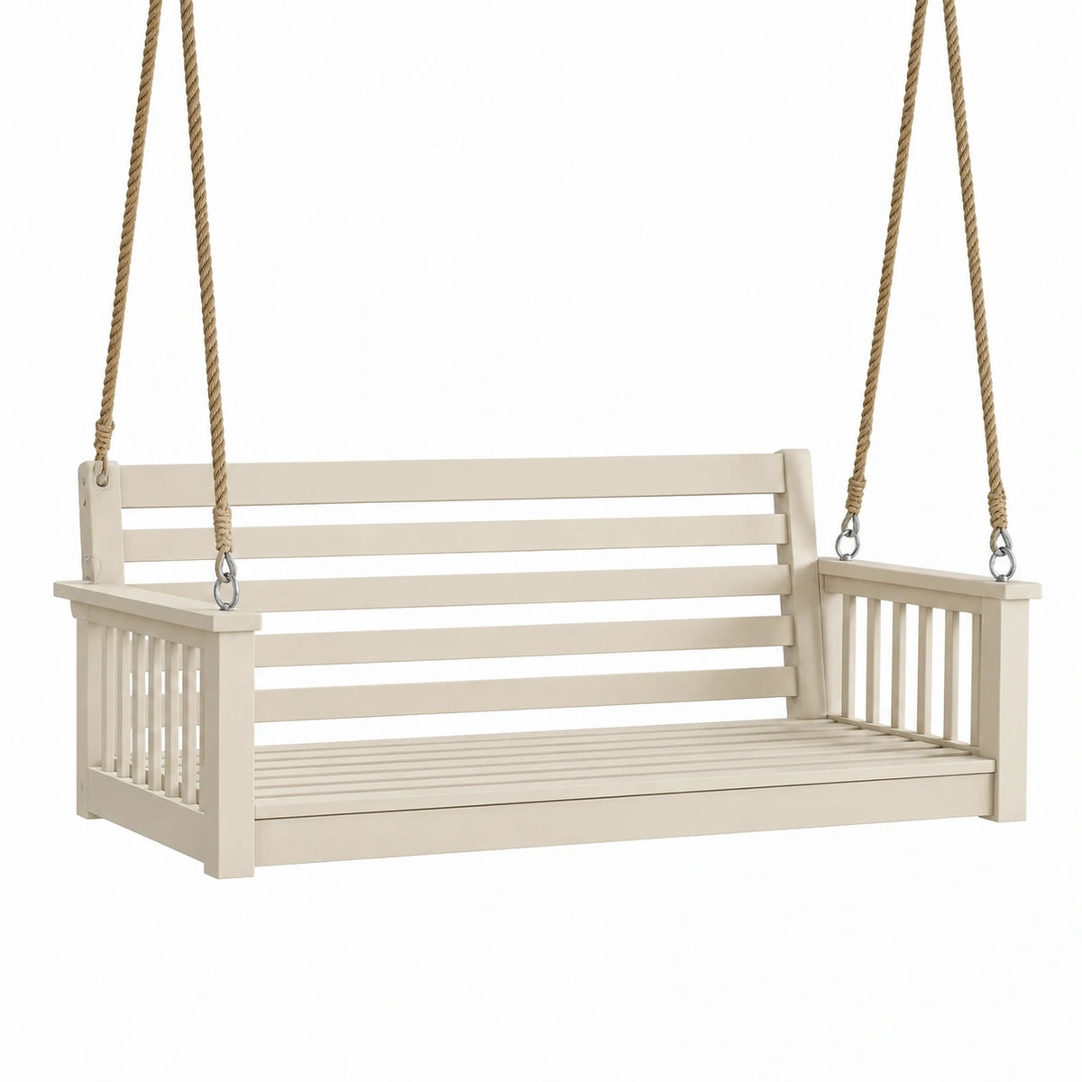 Banc balançoire suspendu 120 cm en bois crème pour extérieur style classique