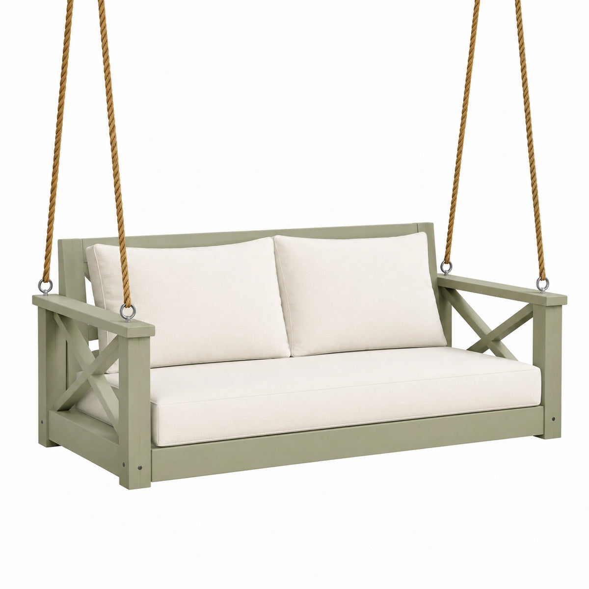 Balancelle de jardin 130 x 70 x 60 cm en bois vert avec cordes style campagne