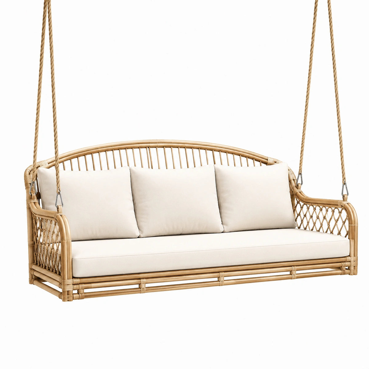 Balancelle suspendue 180 cm en rotin beige pour extérieur style bohème