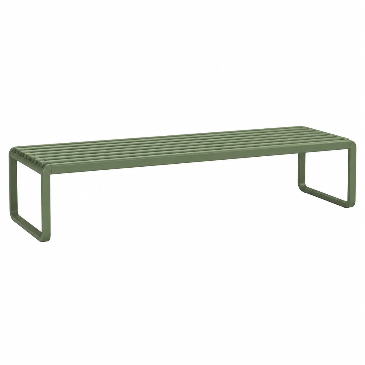 Banc de jardin 180 x 40 x 45 cm en métal vert à lattes style contemporain