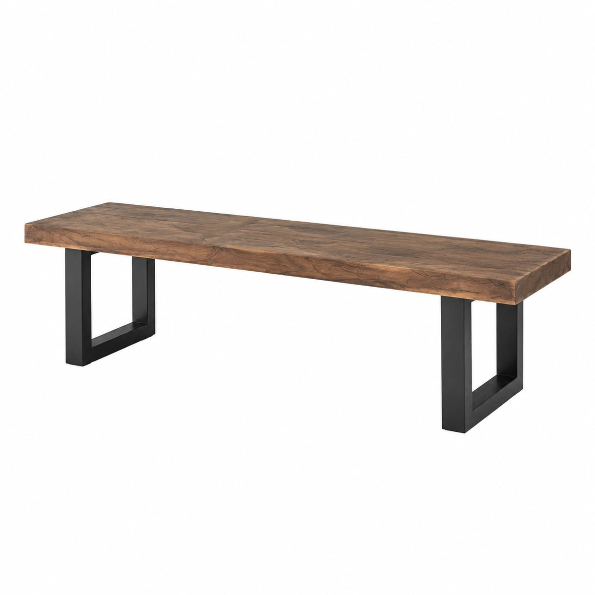 Banc 180 x 40 x 45 cm en bois brun et métal noir style industriel