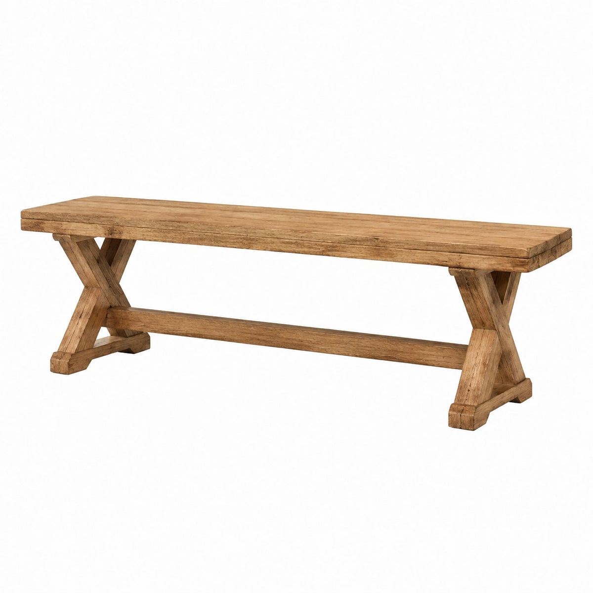 Banc 180 x 35 x 45 cm en bois massif brun - Style rustique à piètement croisé
