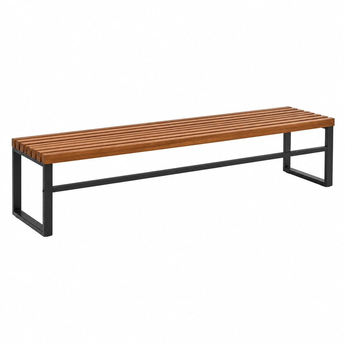 Banc 150 cm en bois brun et métal noir à lattes style industriel